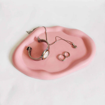 Pink cloud decorative tray for coffee table,large concrete style trinket dish