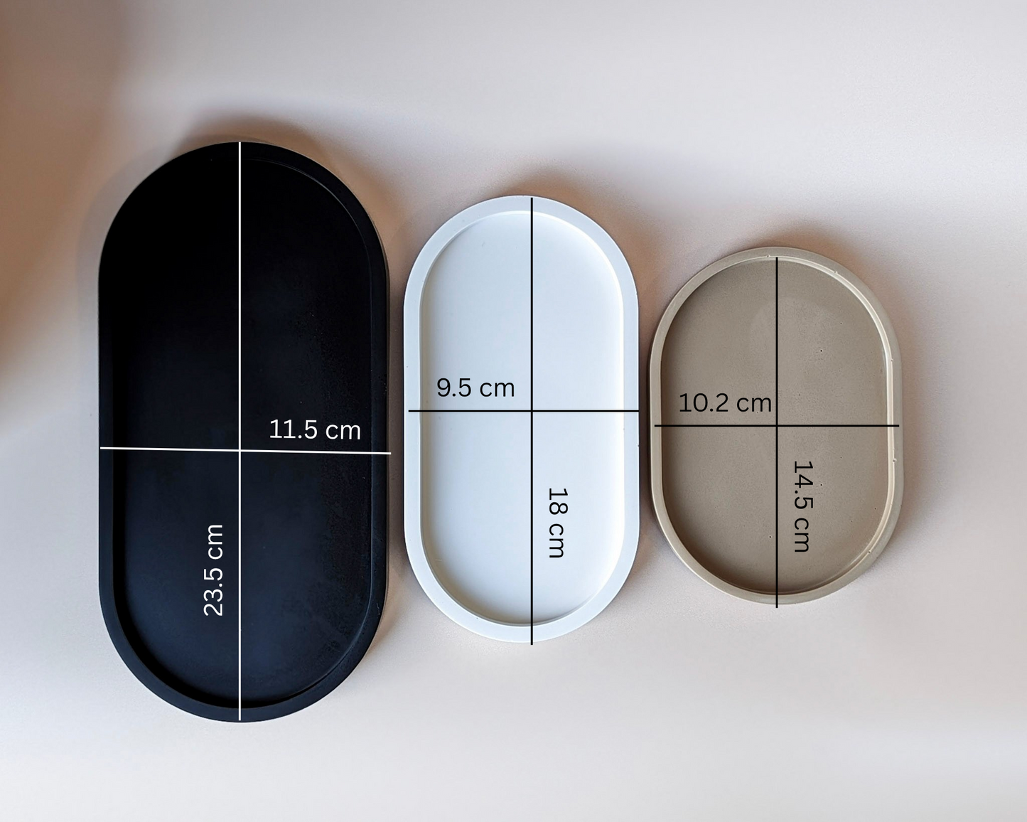 Various sizes oval trinket trays, small, medium and large